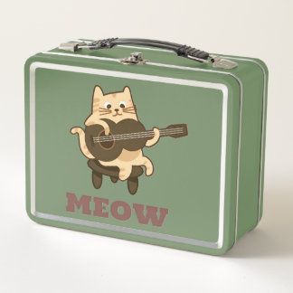 Green Metal Lunchbox – Schattigee Gitaar Cat MEOW 