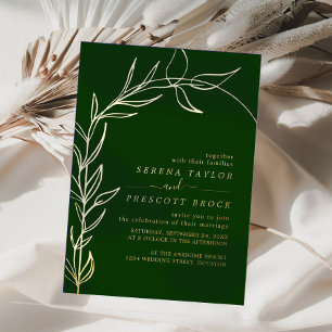 Green Minimal Arch Mariage Real Foil Invitation