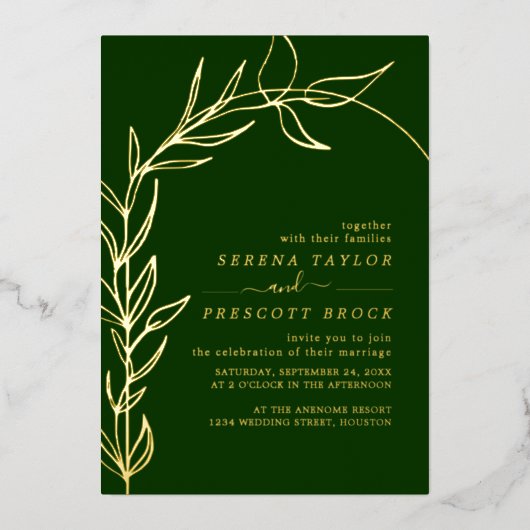 Green Minimal Arch Mariage Real Foil Invitation (Recto)