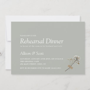Green Minimal Hand Press Floral Rehearsal Dinner I Kaart