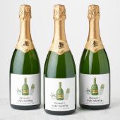 Green Minimal Poppin Champagne Bottles Baby shower Sparkling Wijnetiket (Flessen)