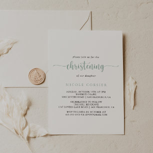 Green Minimalist Calligraphy Christening Kaart