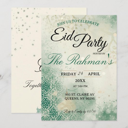 Green Minimalist elegant Eid Party Invitation (Devant / Derrière)