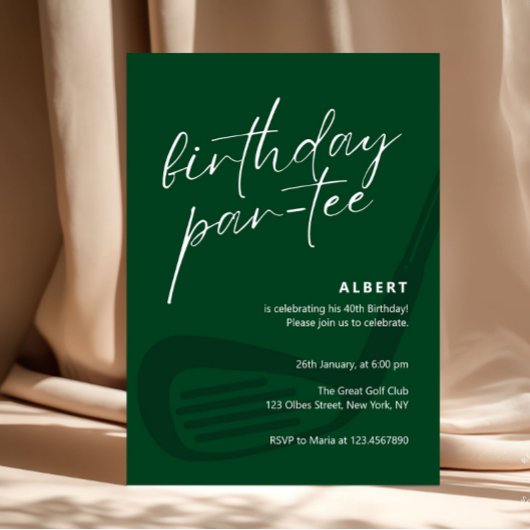 Green Minimalist Golf Birthday Partee Kaart