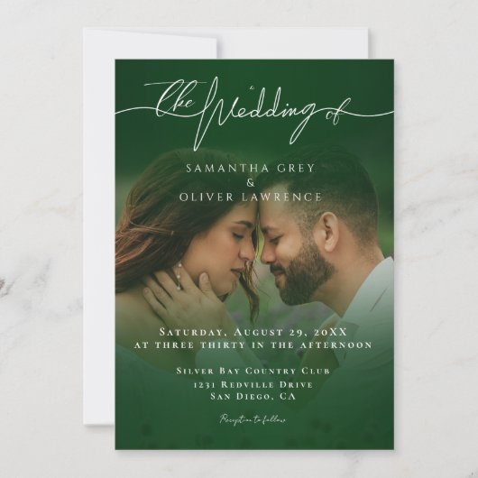 Green Minimalist Handwritten Wedding Imitation Kaart (Voorkant)