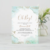 Green Minimalist Oh Boy Baby shower Invitation (Debout devant)