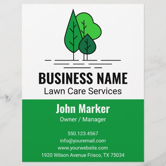 Green Minimalist Tree Landscaping Lawn Care Flyer (Voorkant)