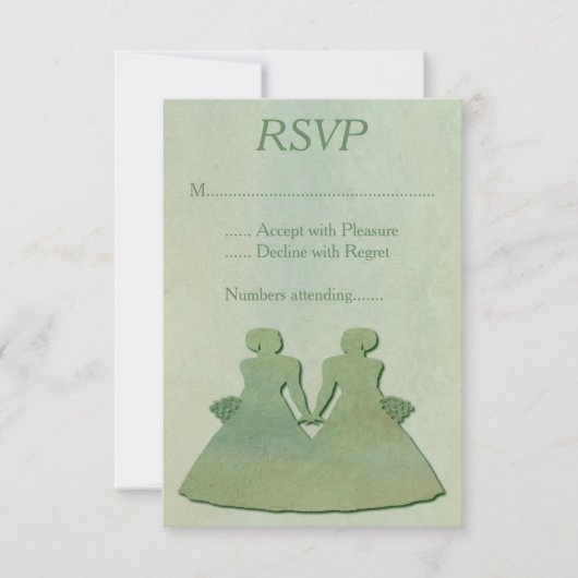 Green Mint Rustic Lesbian Wedding RSVP (Voorkant)