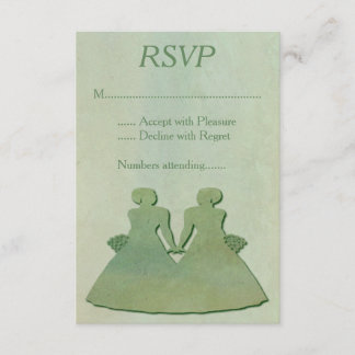 Green Mint Rustic Lesbian Wedding RSVP Kaartje