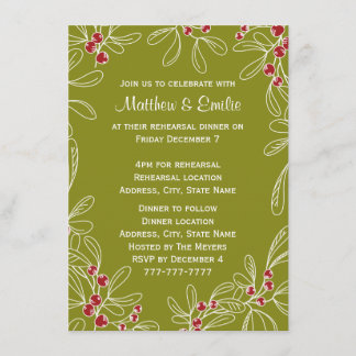 Green Mistletoe Holiday Rehearsal Dinner Kaart