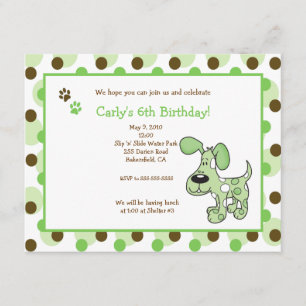GREEN MOD PUPPY Boy or Girl Birthday Invitations Kaart