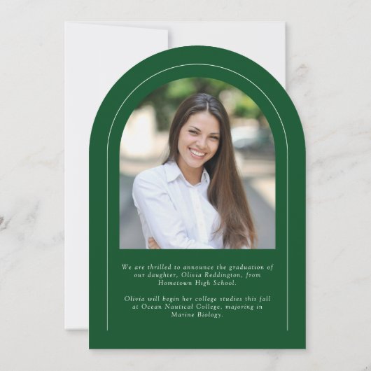 Green Modern Arch 2 Faire-part de graduation photo (Dos)