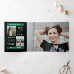 Green Modern Block 5-Photo Afstuderen Drieluik Uitnodiging