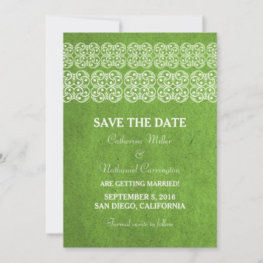 Green Modern Bohemian Save the Date Invitation (Devant)