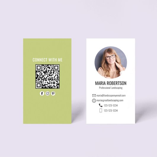 Green Modern Business Photo QR Code Business Card Visitekaartje