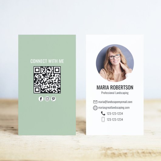 Green Modern Business Photo QR Code Business Card Visitekaartje