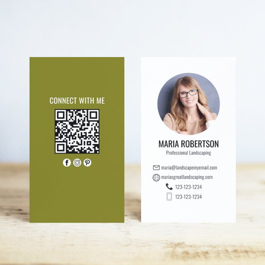 Green Modern Business Photo QR Code Business Card Visitekaartje