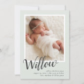 Green Modern Calligraphy Newborn Birth Aankondiging (Voorkant)