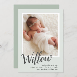 Green Modern Calligraphy Newborn Birth Aankondiging