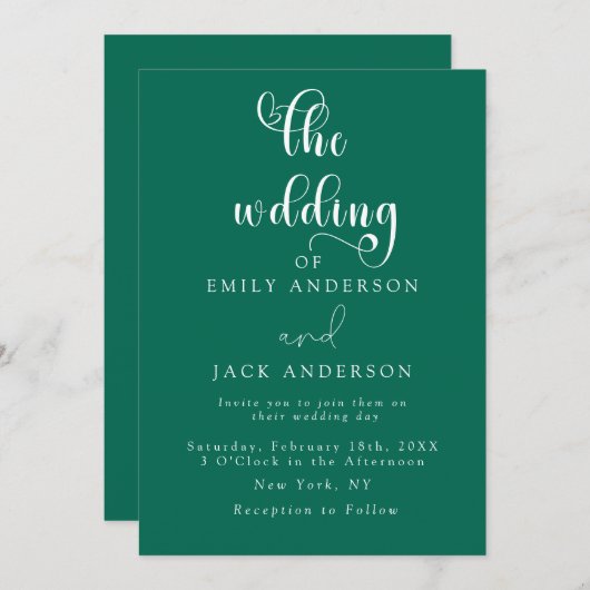 Green Modern Elegance Faire-part de mariage chic (Devant / Derrière)