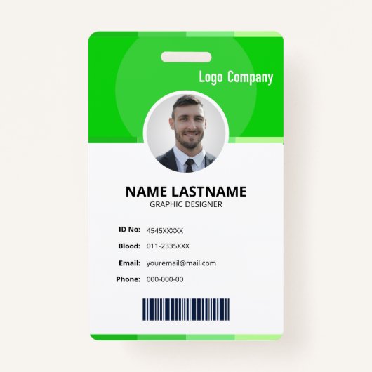 Green Modern ID Identification Card Photo Badge (Voorkant)