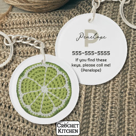 Green Modern Minimal Fresh Crochet Limoen Slice Sleutelhanger