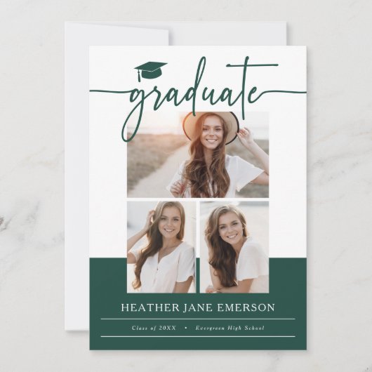 Green Modern Photo Afstuderen Aankondiging (Voorkant)