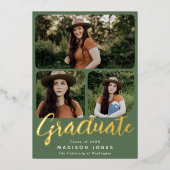 Green Modern Script 4 foto's Afstudeerfeest Folie Uitnodiging (Voorkant)