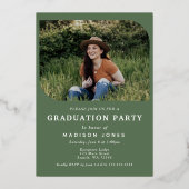 Green Modern Script 4 foto's Afstudeerfeest Folie Uitnodiging (Achterkant)