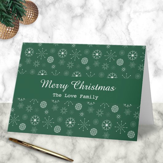 Green Modern Snowflakes Joyeuse carte de Noël