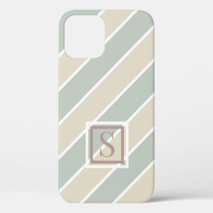 Green Monogram Abstract Modern Tan iPhone 12 Pro Hoesje
