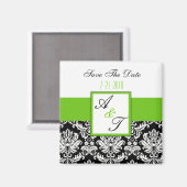Green Monogram Damask Wedding Magnet Magneet (Voorkant / Achterkant)