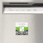 Green Monogram Damask Wedding Magnet Magneet (Insitu (Vaatwasser))