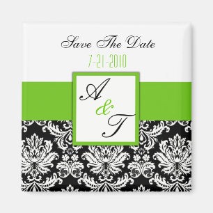 Green Monogram Damask Wedding Magnet Magneet