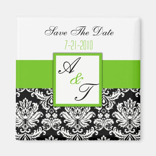 Green Monogram Damask Wedding Magnet Magneet (Voorkant)