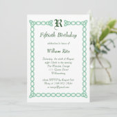 Green Monogramme Invitation d'anniversaire (Debout devant)