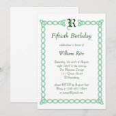 Green Monogramme Invitation d'anniversaire (Devant / Derrière)