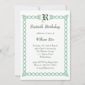 Green Monogramme Invitation d'anniversaire (Devant)