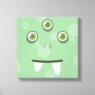 Green Monster Face Wrapped Canvas Afdruk