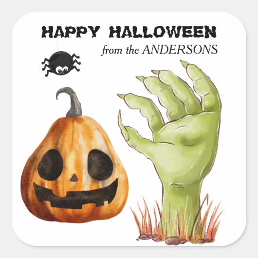 Green Monster Hand Jack o' Lantern Vierkante Sticker (Voorkant)