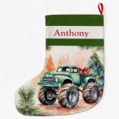 Green Monster Truck Boys Grote Kerstsok (Achterkant)