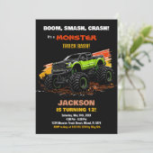Green Monster Truck Invitations Anniversaire Noir (Debout devant)