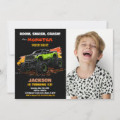 Green Monster Truck Invitations Anniversaire Photo (Devant)