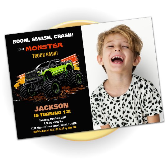 Green Monster Truck Invitations Anniversaire Photo