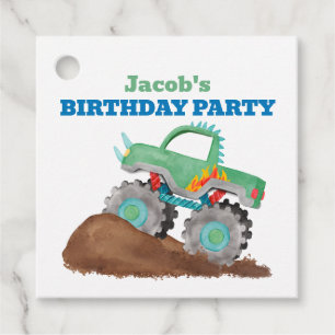 Green Monster Truck Verjaardagsfeest Waterverf Bedankjes Labels