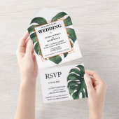 Green Monstera Leaf All in One Wedding Invitation (Déchirure)