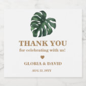 Green Monstera Leaf Wedding Sparkling Wijnetiket (Enkel label)