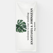 Green Monstera Leaf Wedding Welcome Banner (Verticaal)