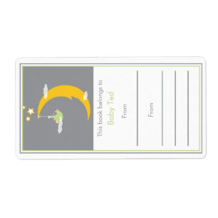 Green Moon en Stars Bookplate Etiket
