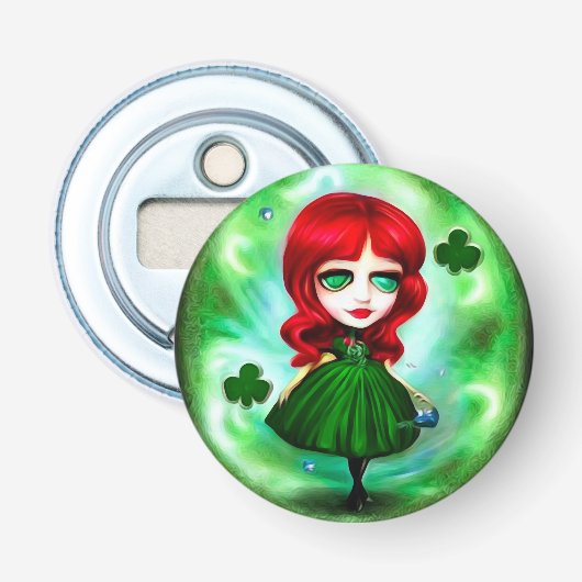Green Moon St. Patrick's Day Girl Button Flesopener (Voorkant)